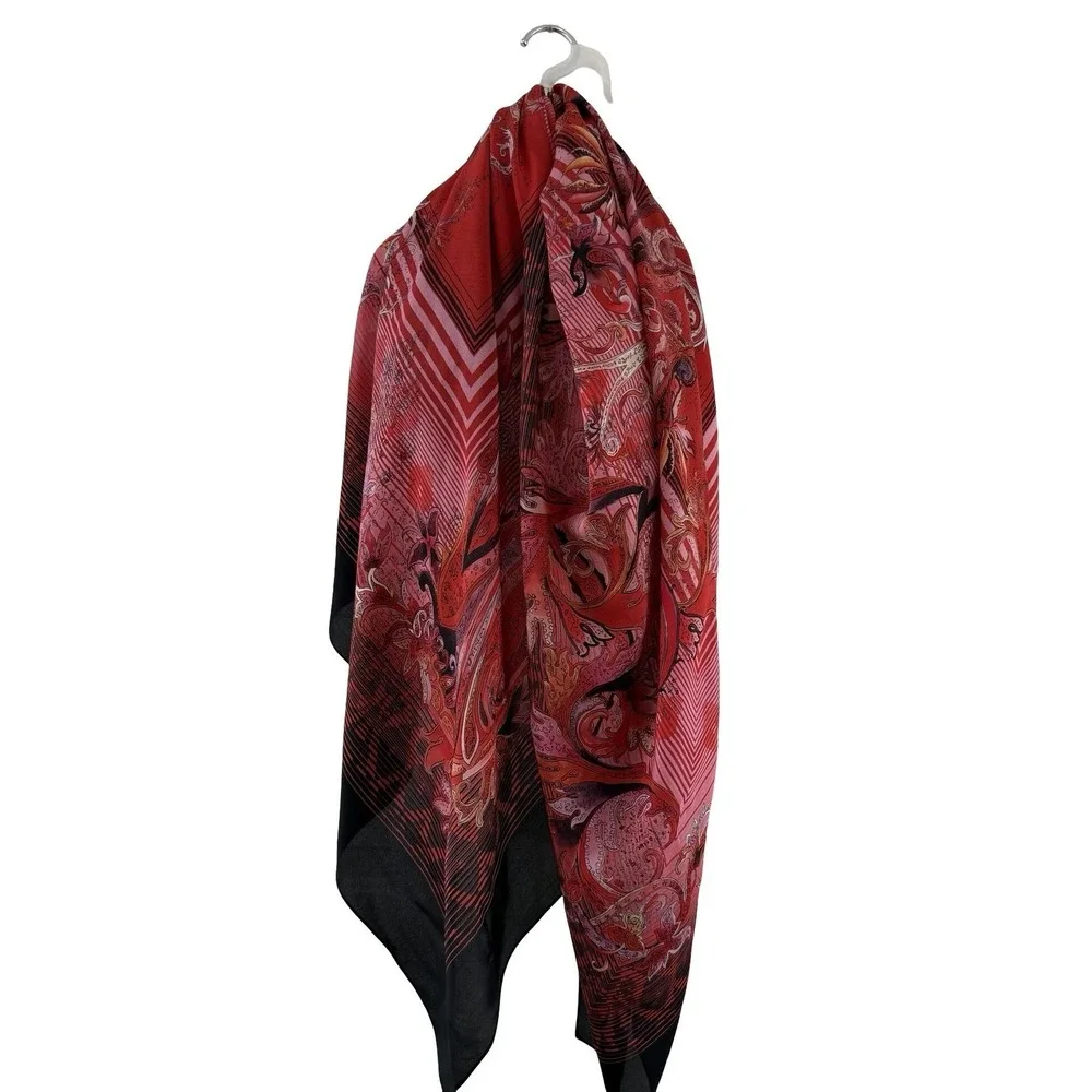 Gottex Silk Scarf Shawl Womens One Size Red Floral Square 55x55 Wrap Foulard NWT